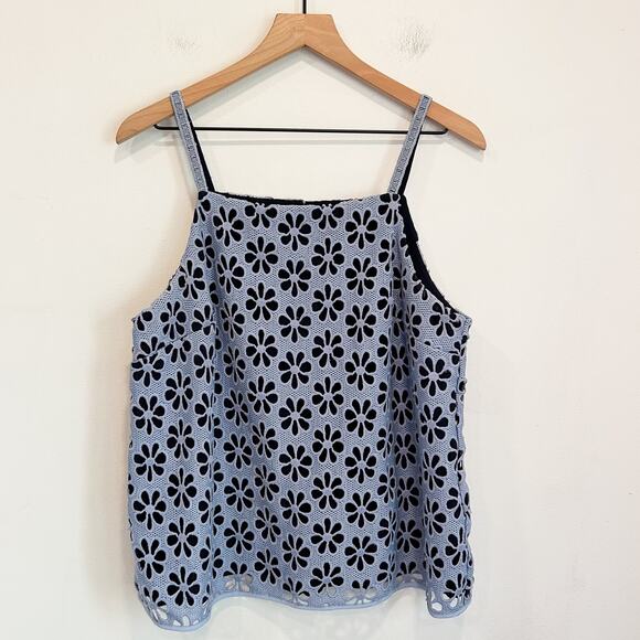 Anthropologie Maeve Crochet Daisy Eyelet Tank Top Blue Size 14 - Picture 2 of 9